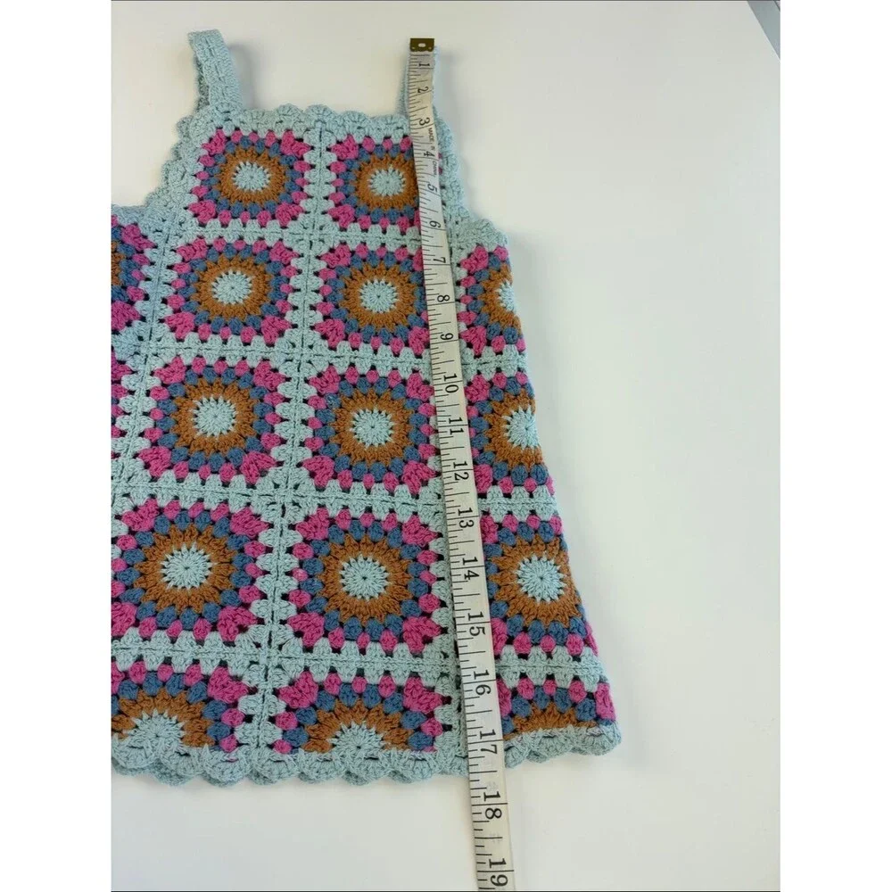 Zara Crochet Multicolor Knit Dress Size 1 1/2 Years 18M Granny Squares Hippie